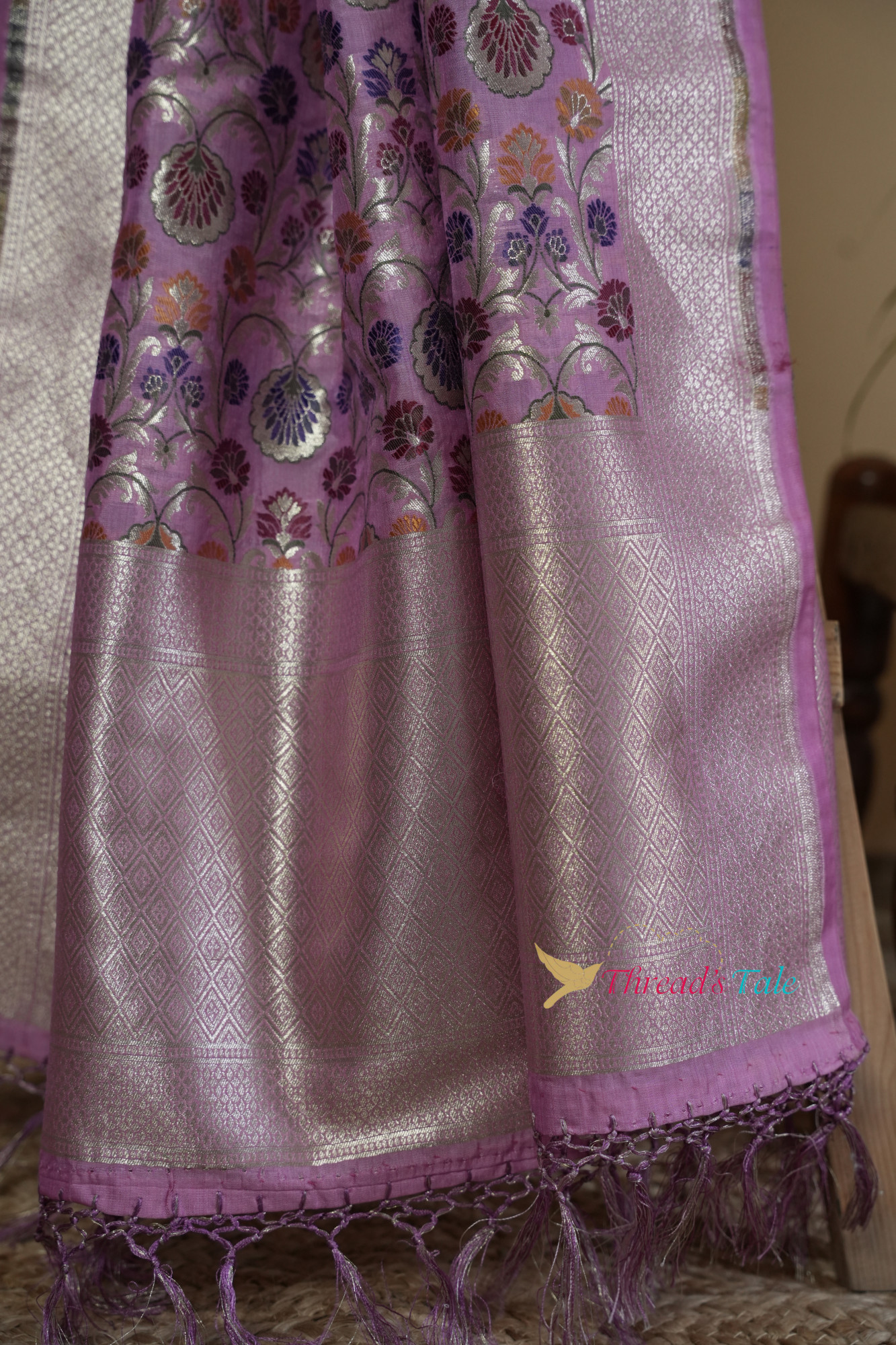 Onion Pink Pure Silk Dupatta Multi Colored Zari Motifs