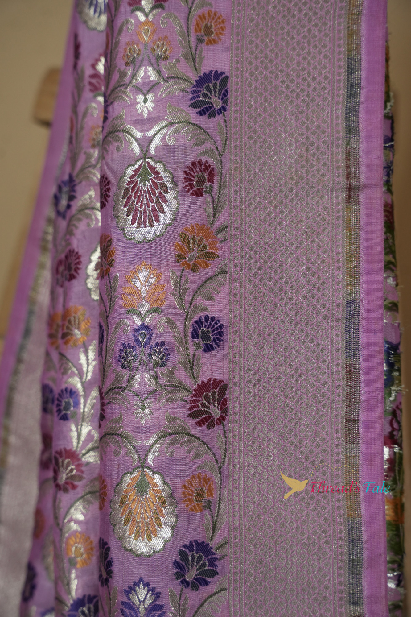 Onion Pink Pure Silk Dupatta Multi Colored Zari Motifs