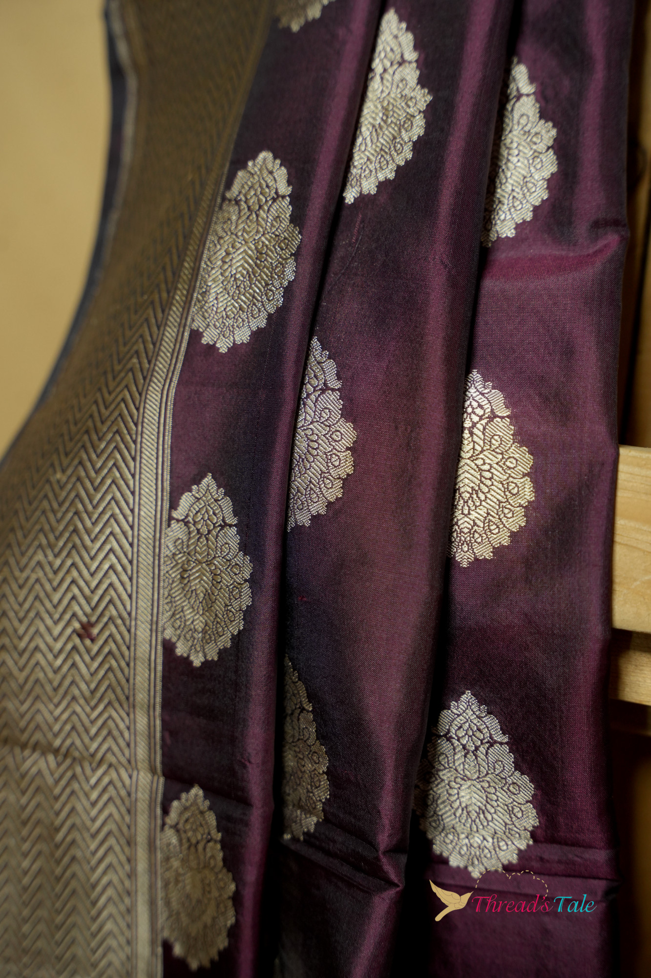 Wine Pure Silk Stoles With Muted Zari Border And Motifs