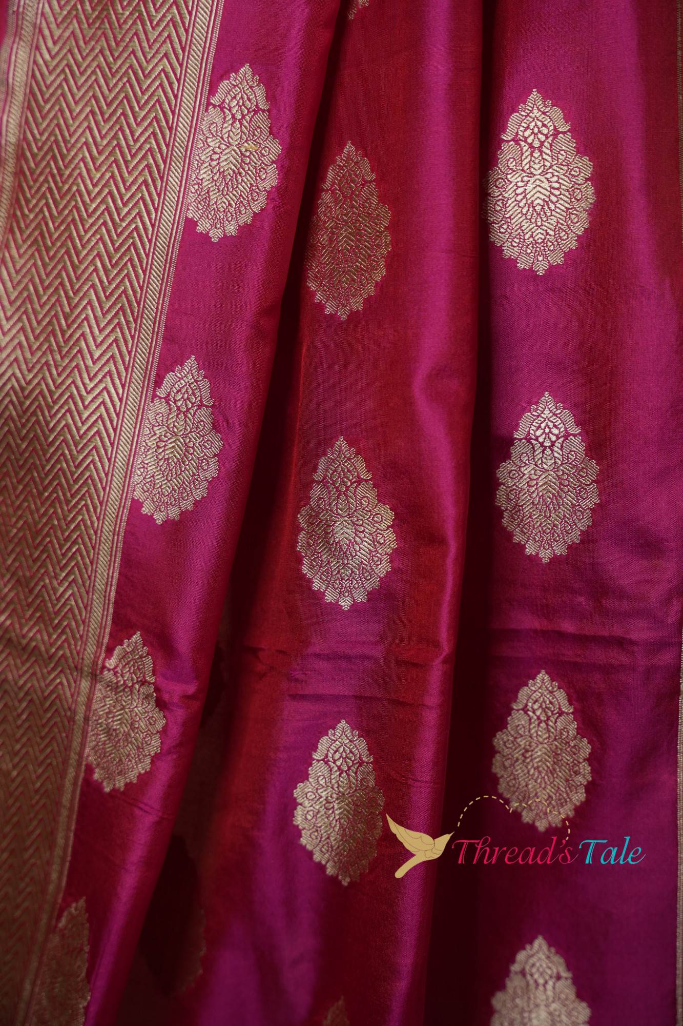 Bright Pink Handwoven Pure Silk Stole With Zari Border And Motifs