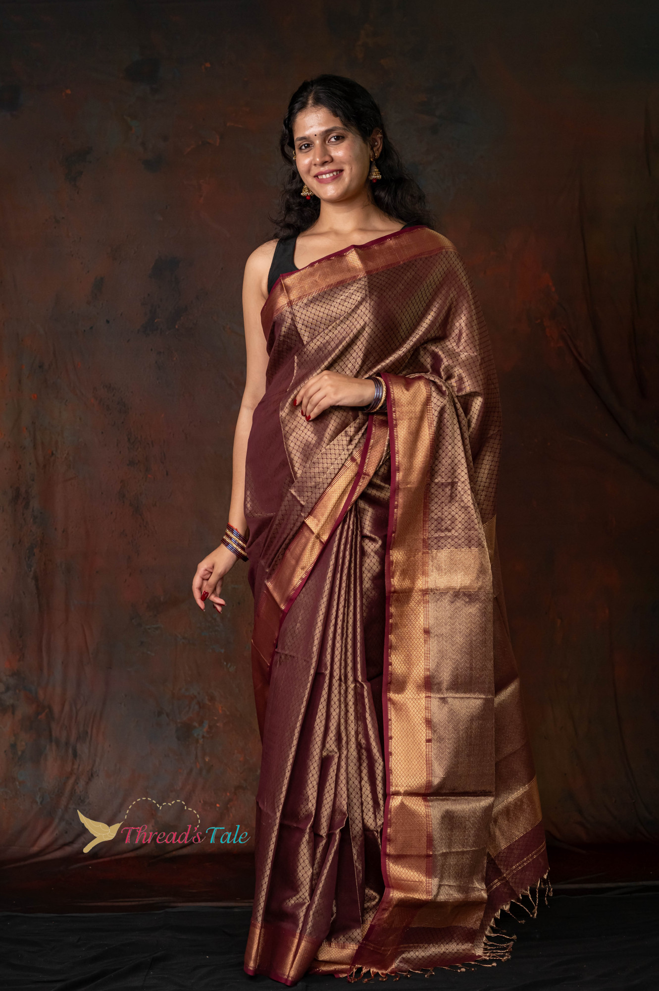 Wine Brocaded Handwoven Saree