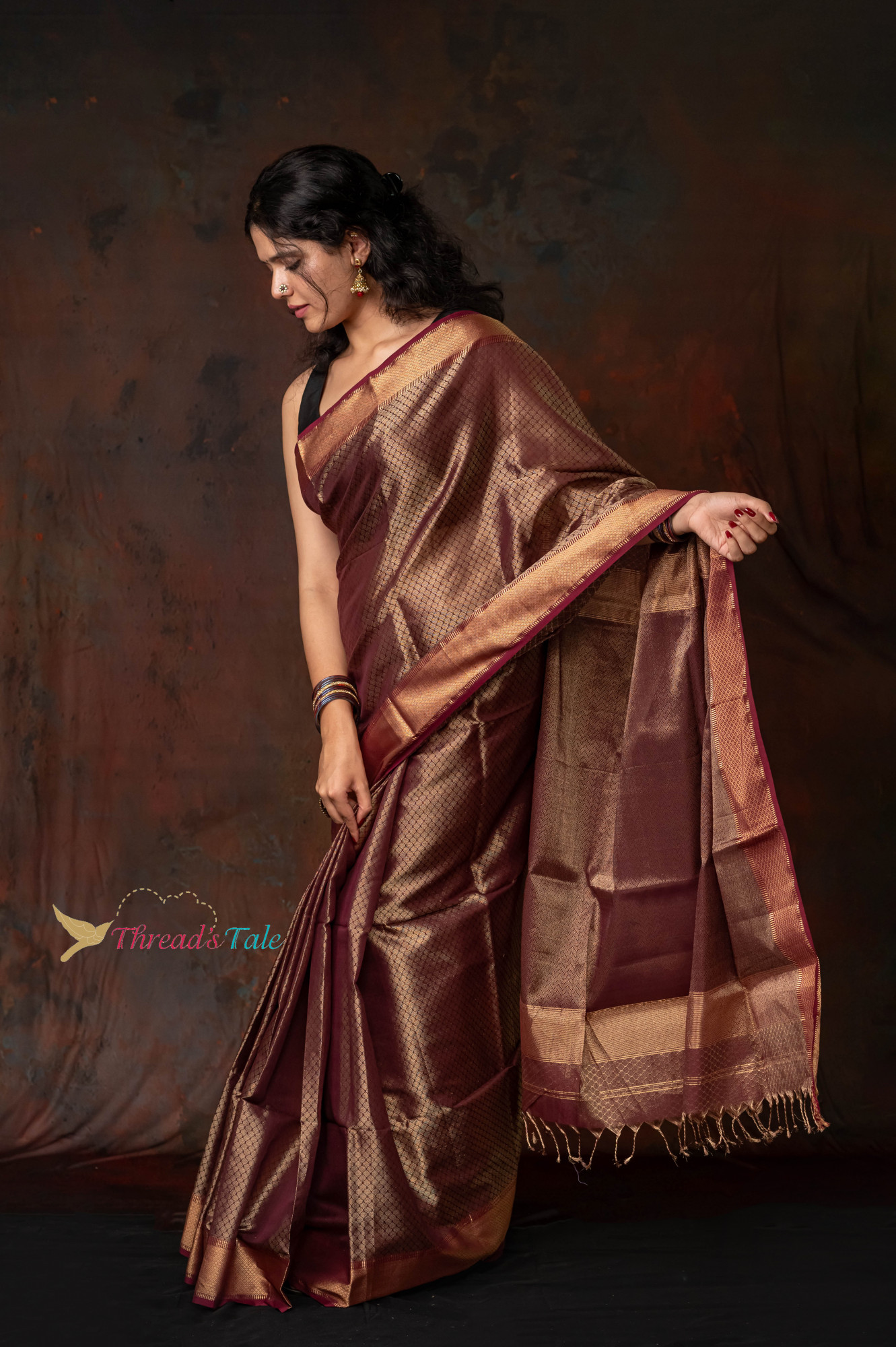 Wine Brocaded Handwoven Saree