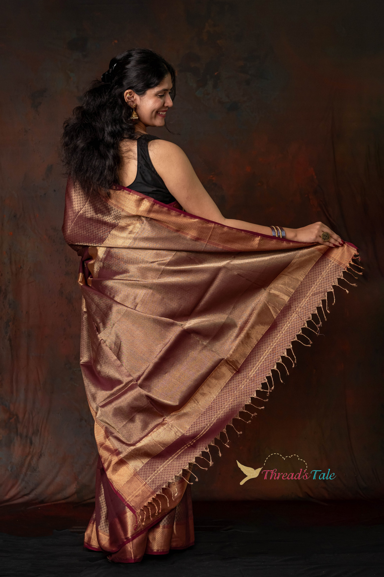 Wine Brocaded Handwoven Saree