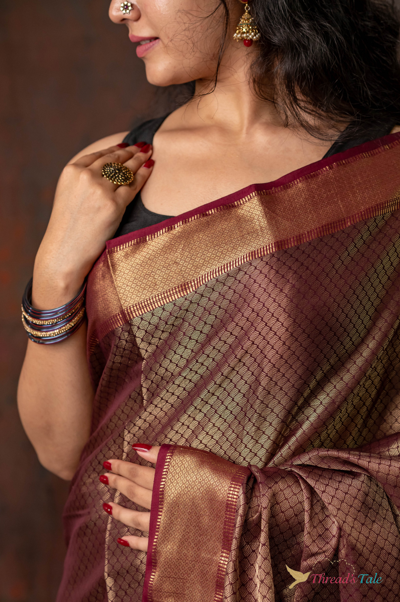 Wine Brocaded Handwoven Saree