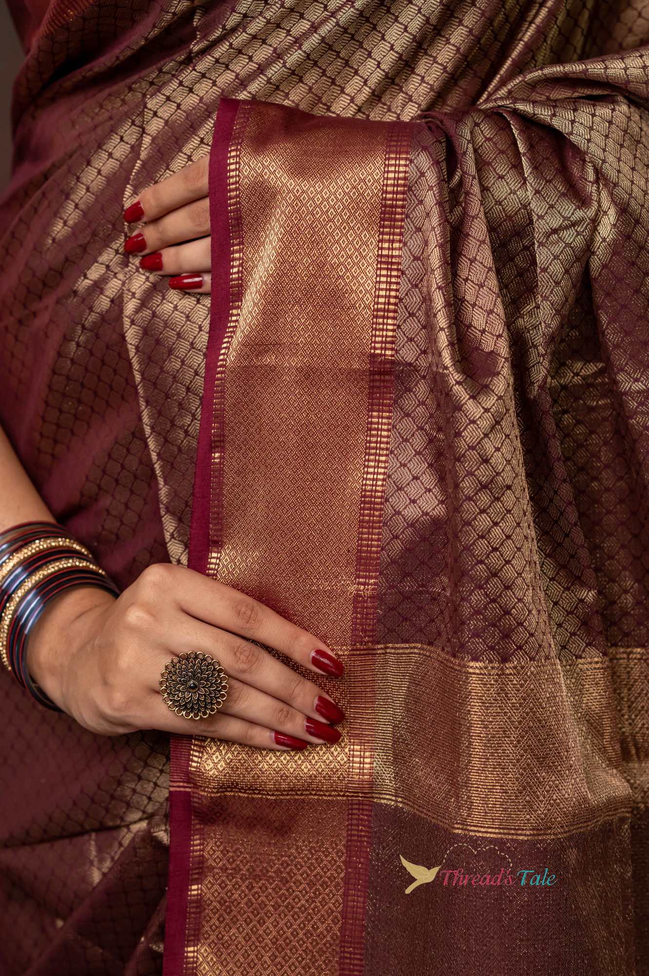 Wine Brocaded Handwoven Saree