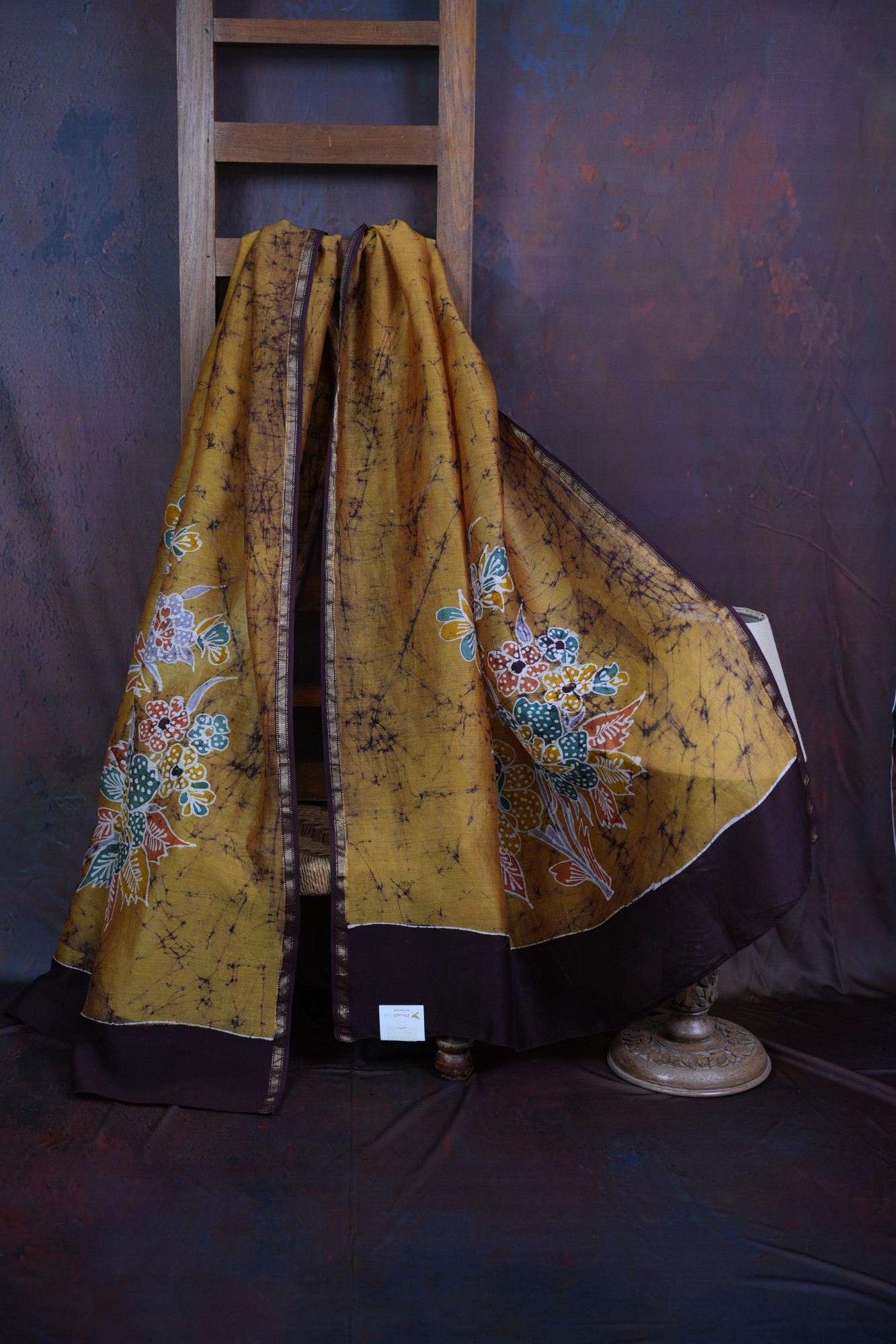 Handcrafted Mustard Batik Dupatta With Floral Design