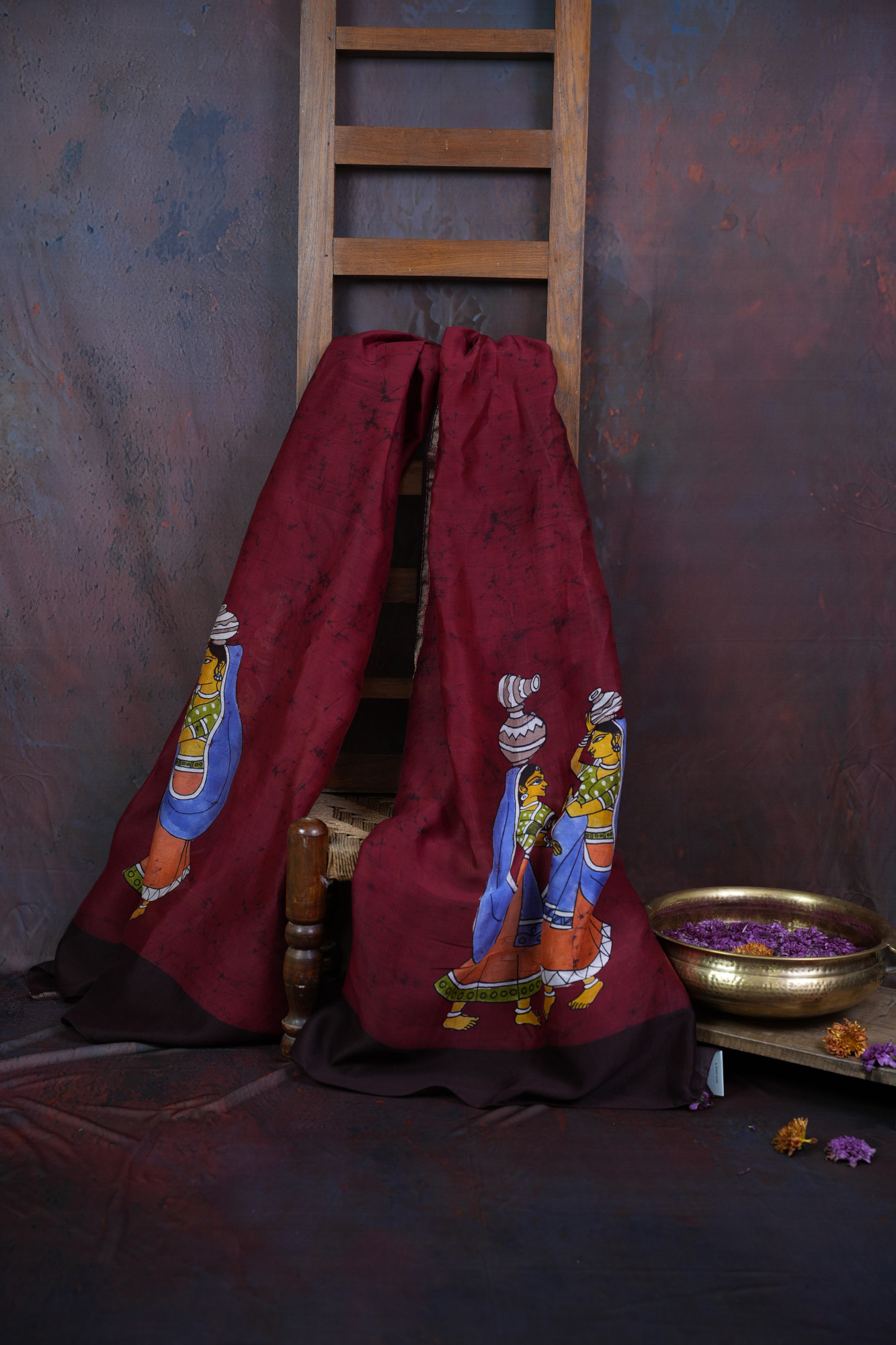 Handcrafted Red Batik Dupatta With Panihari Design
