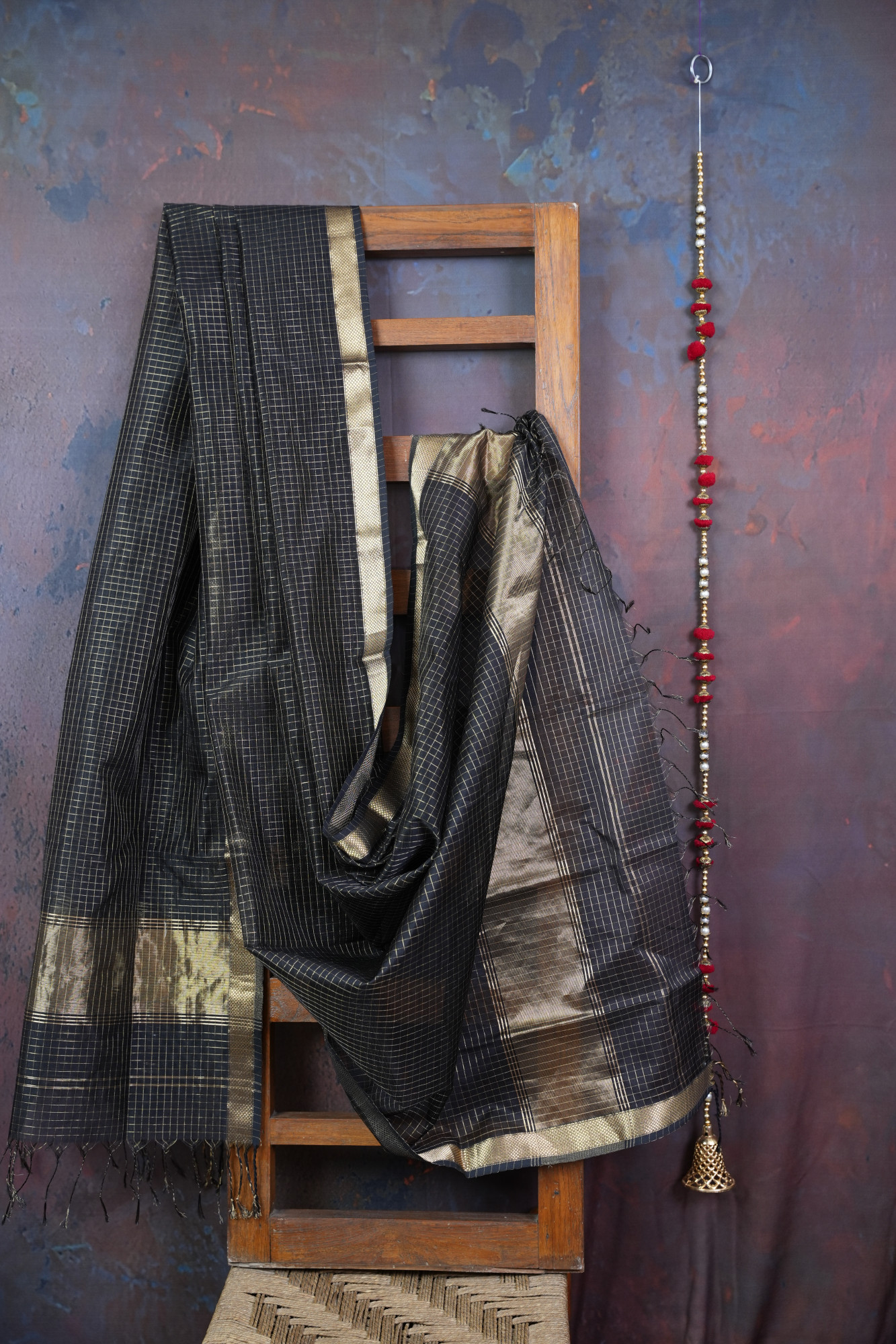 Handwoven Black  Tissue Checks  Dupatta