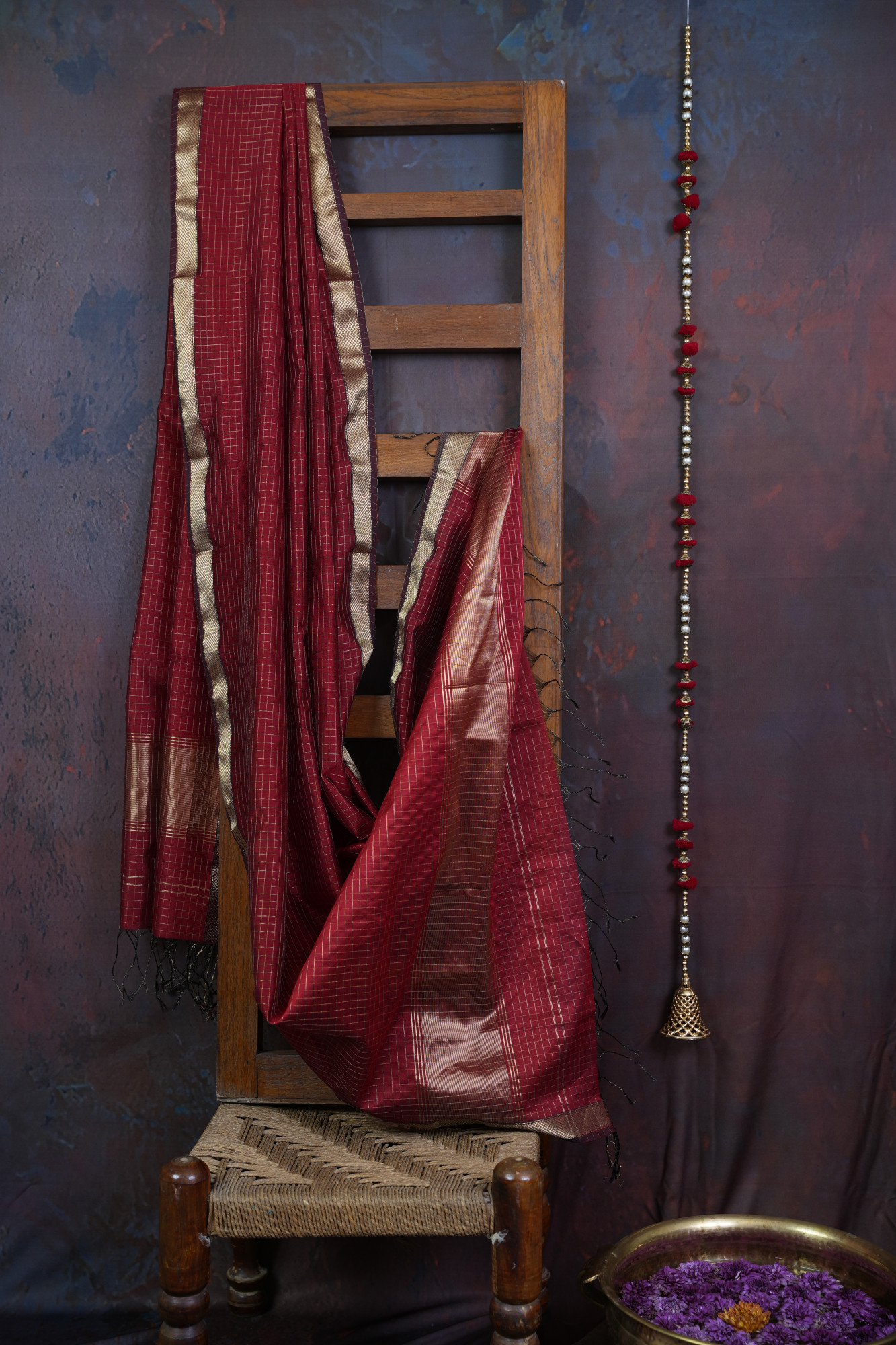 Handwoven Red Tissue Checks Dupatta
