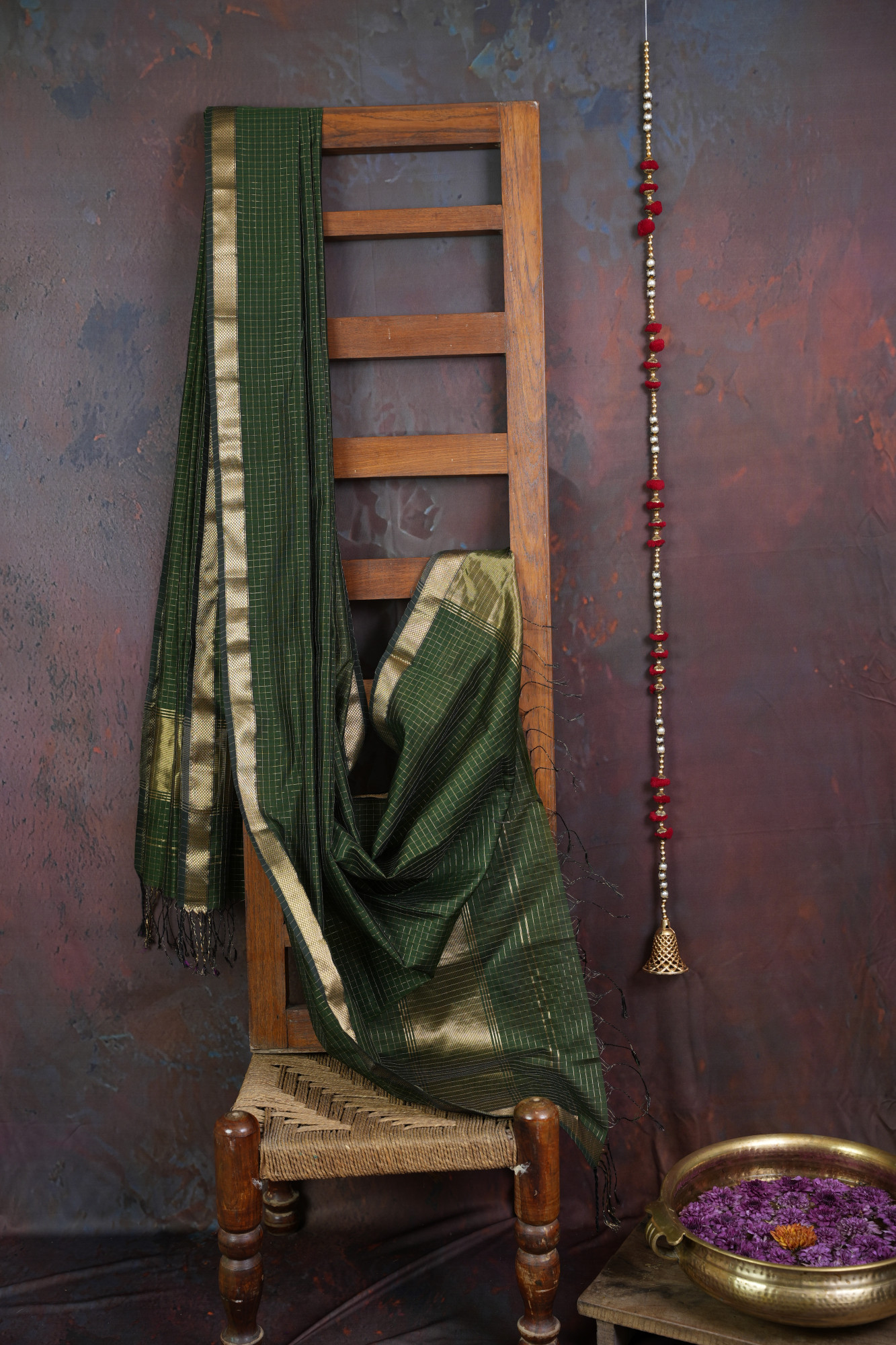 Handwoven Green Tissue Checks Dupatta
