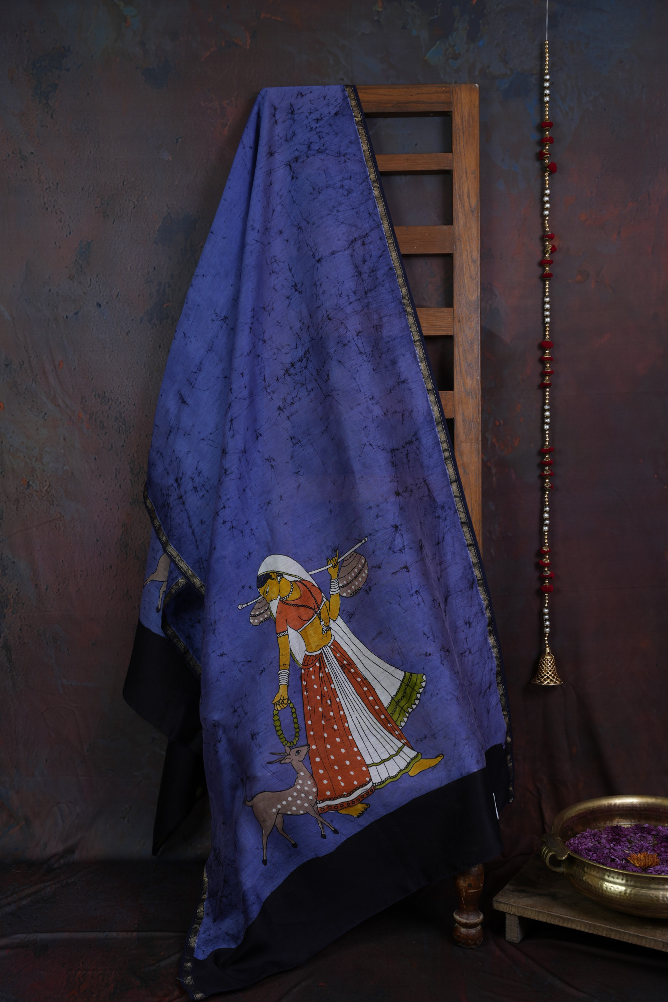 Handcrafted Blue Batik Dupatta With Maithili Design
