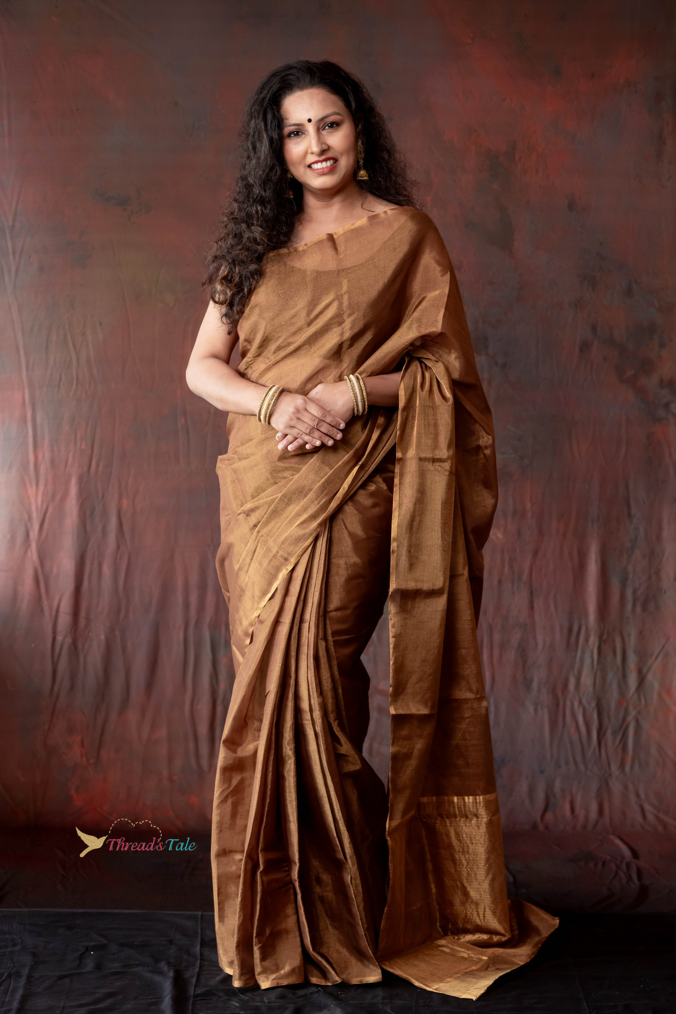 Brown Metallic Handwoven Tissue Saree