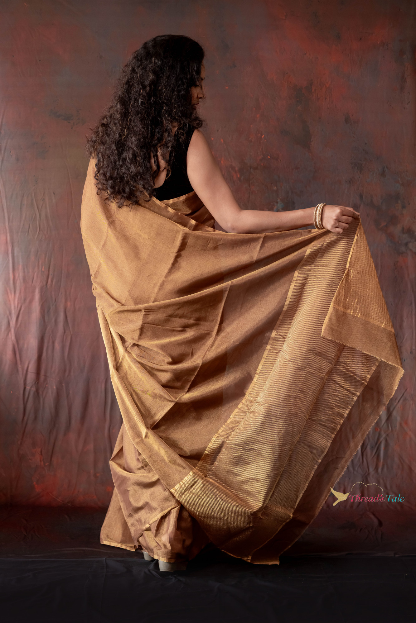 Brown Metallic Handwoven Tissue Saree