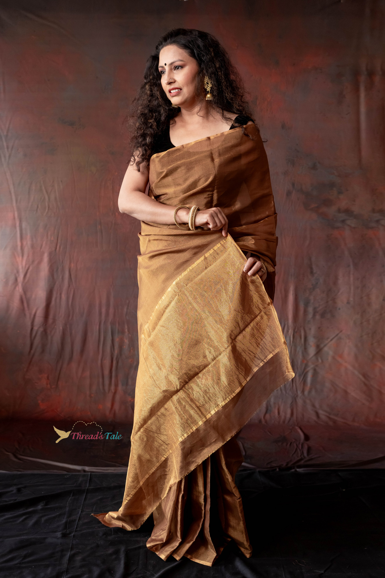 Brown Metallic Handwoven Tissue Saree