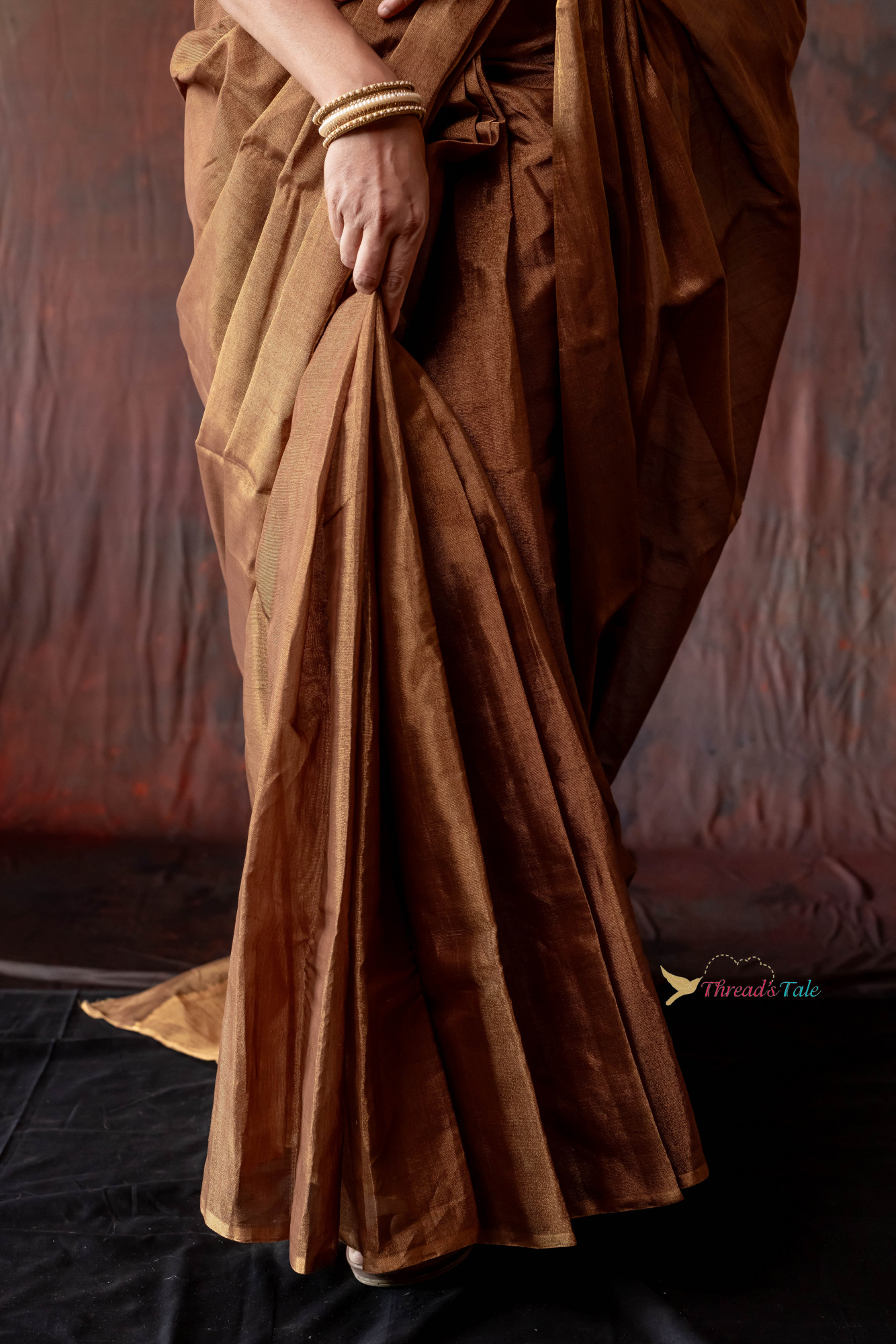 Brown Metallic Handwoven Tissue Saree