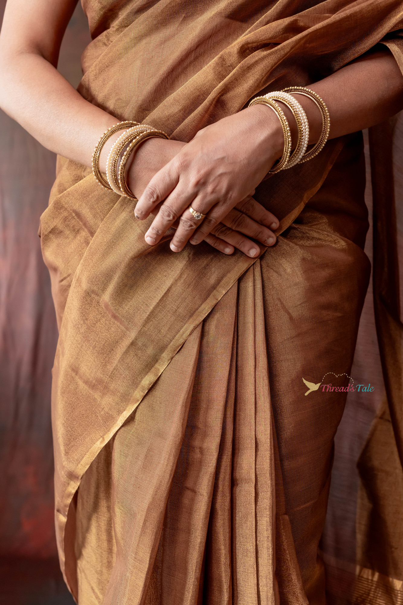 Brown Metallic Handwoven Tissue Saree
