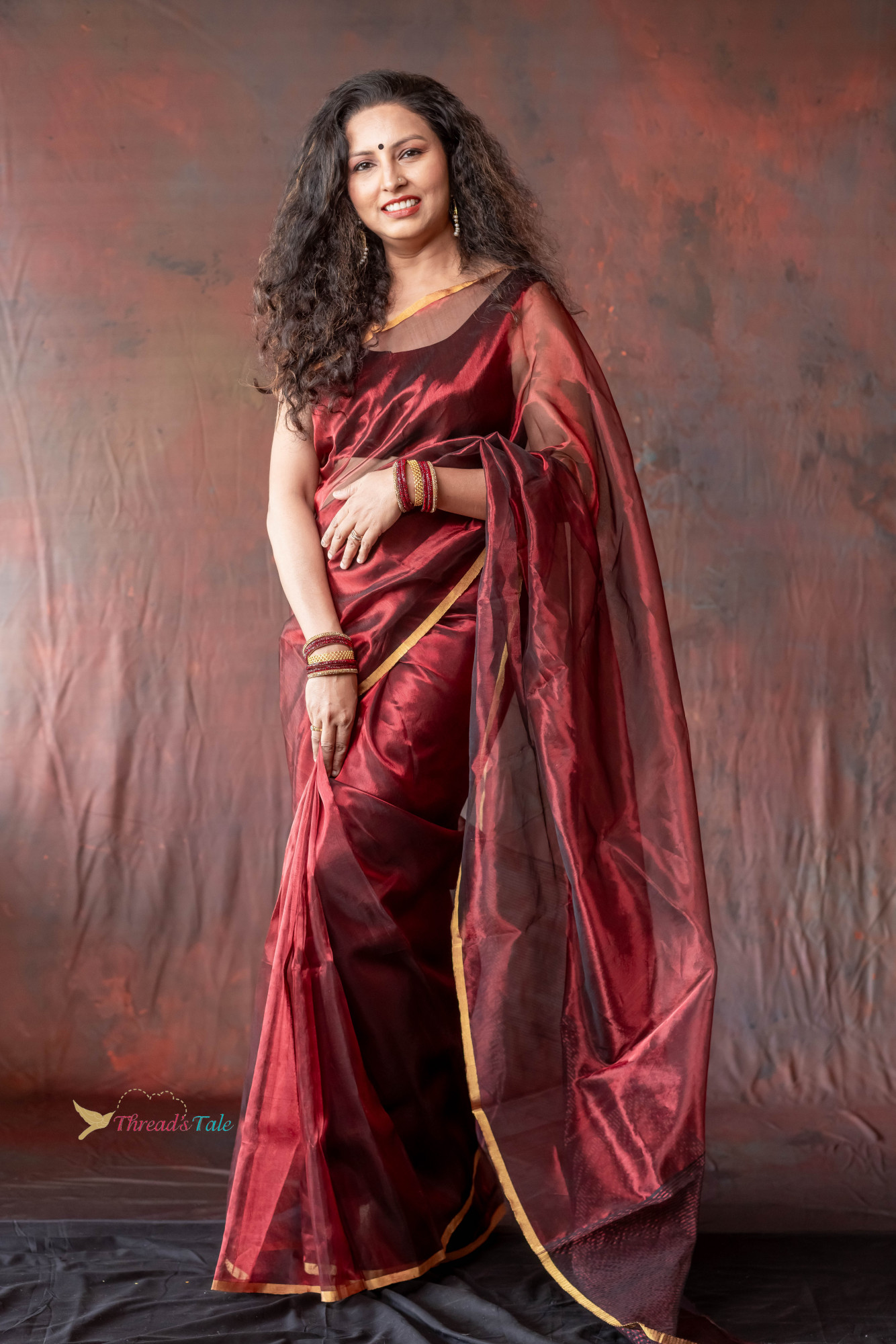 Maroon Handwoven Tissue Organza Saree