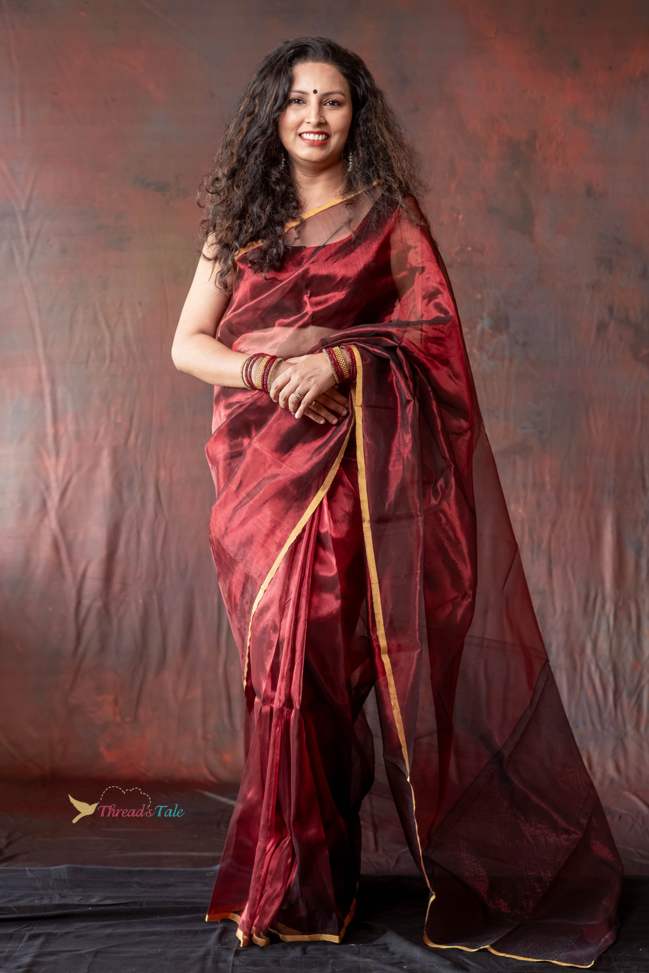 Maroon Handwoven Tissue Organza Saree