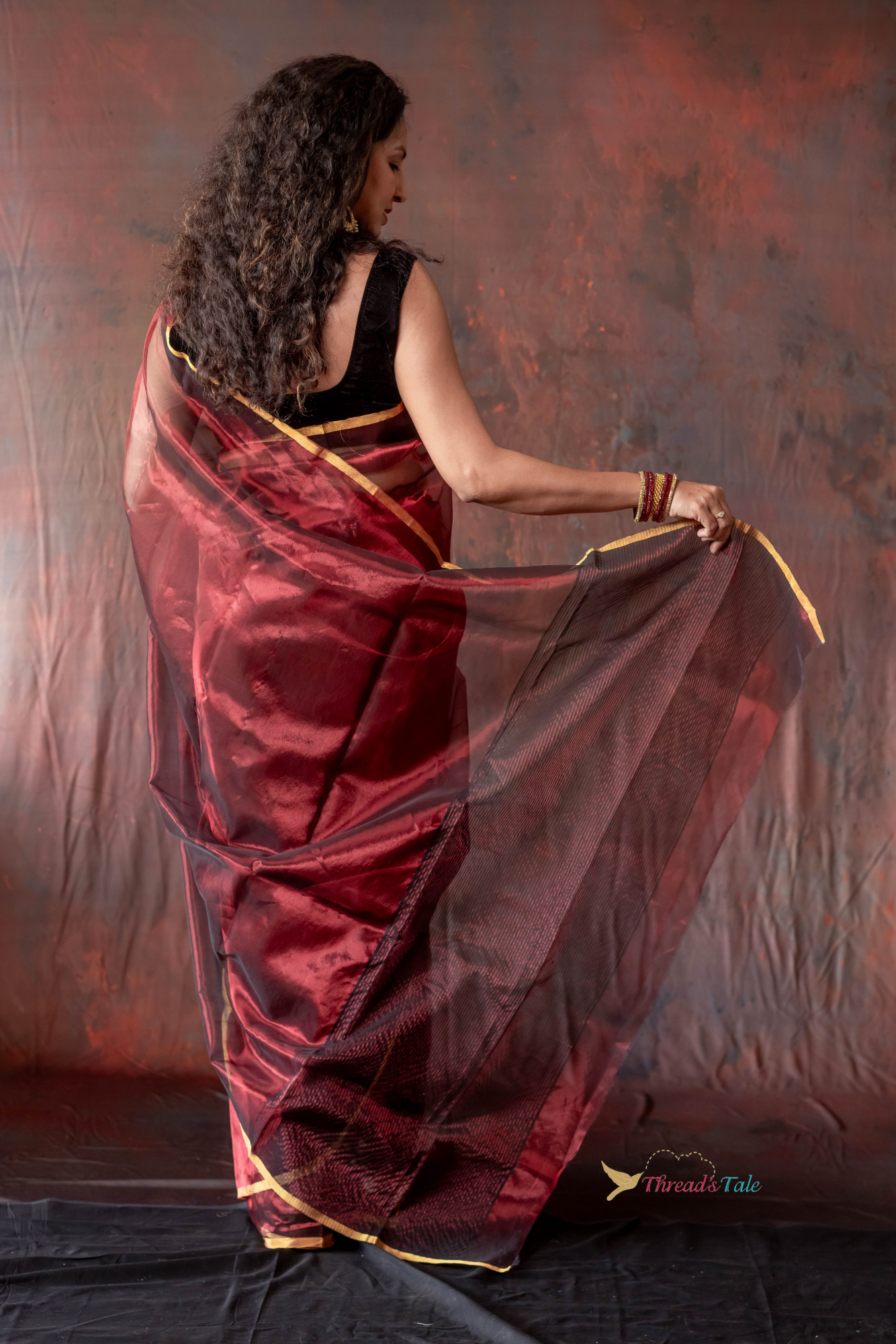 Maroon Handwoven Tissue Organza Saree