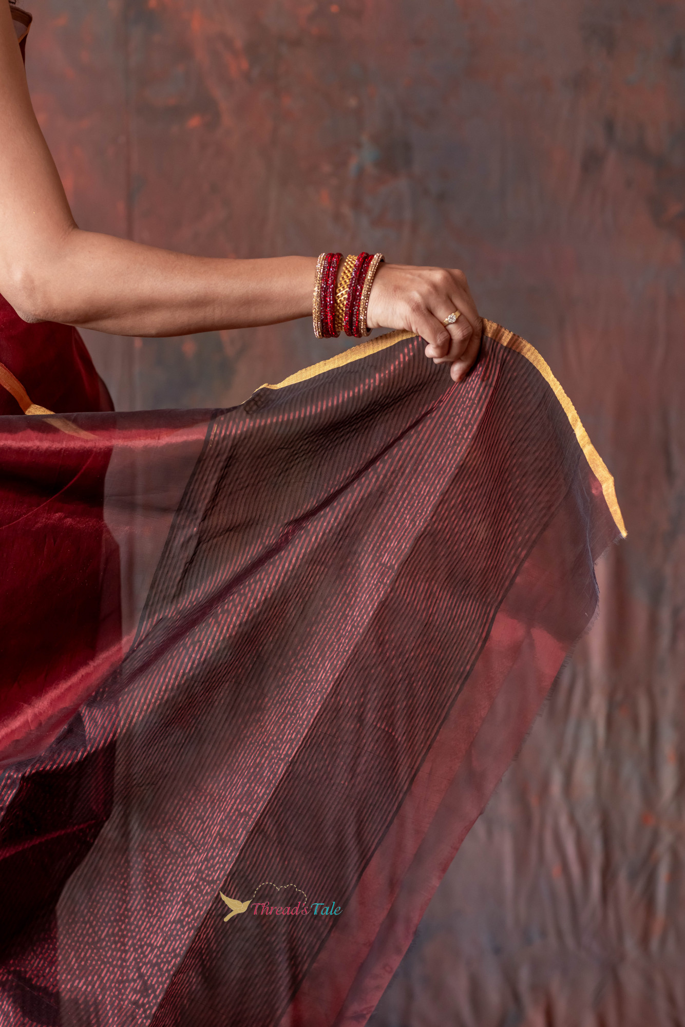 Maroon Handwoven Tissue Organza Saree