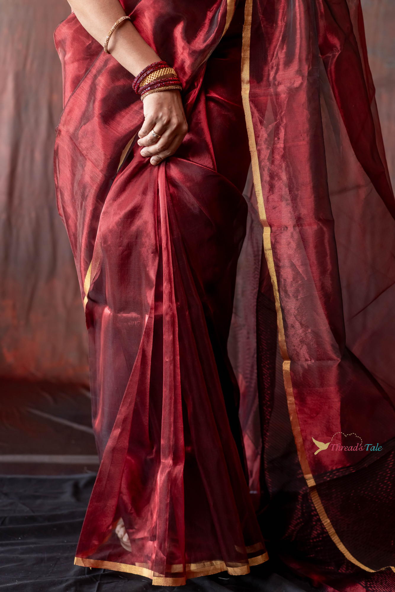 Maroon Handwoven Tissue Organza Saree