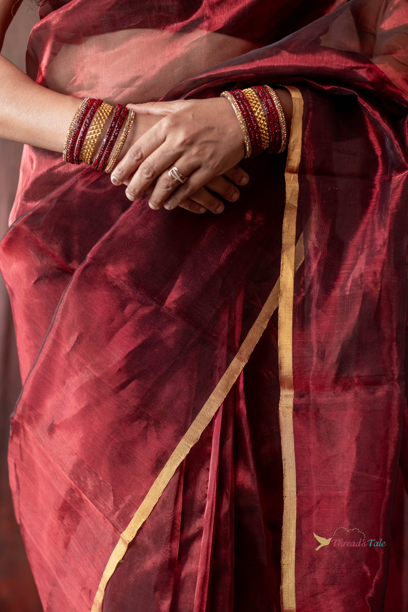 Maroon Handwoven Tissue Organza Saree