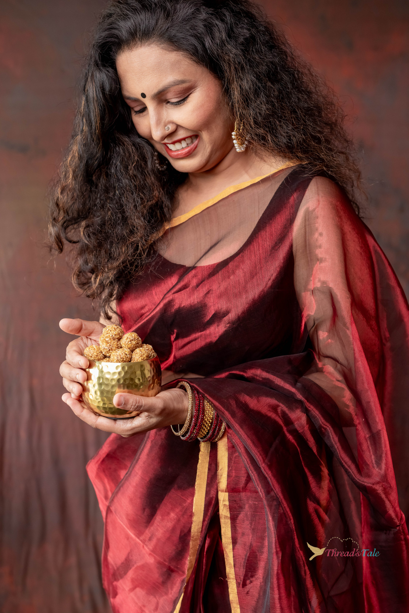 Maroon Handwoven Tissue Organza Saree