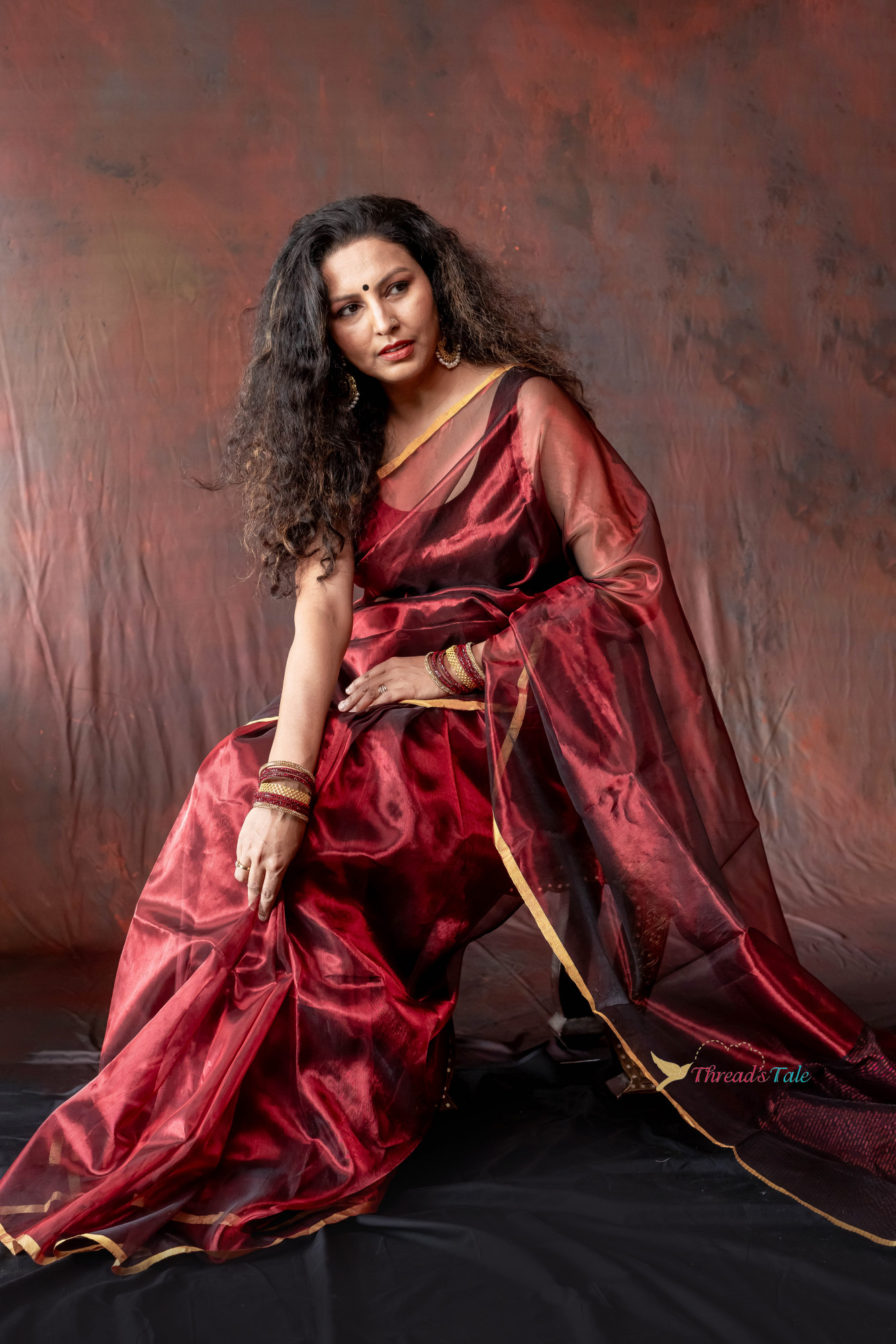 Maroon Handwoven Tissue Organza Saree