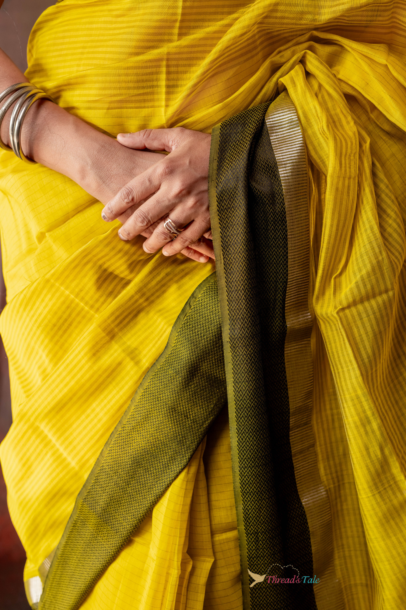 Yellow Black Handwoven Pure Maheshwari Silk Saree