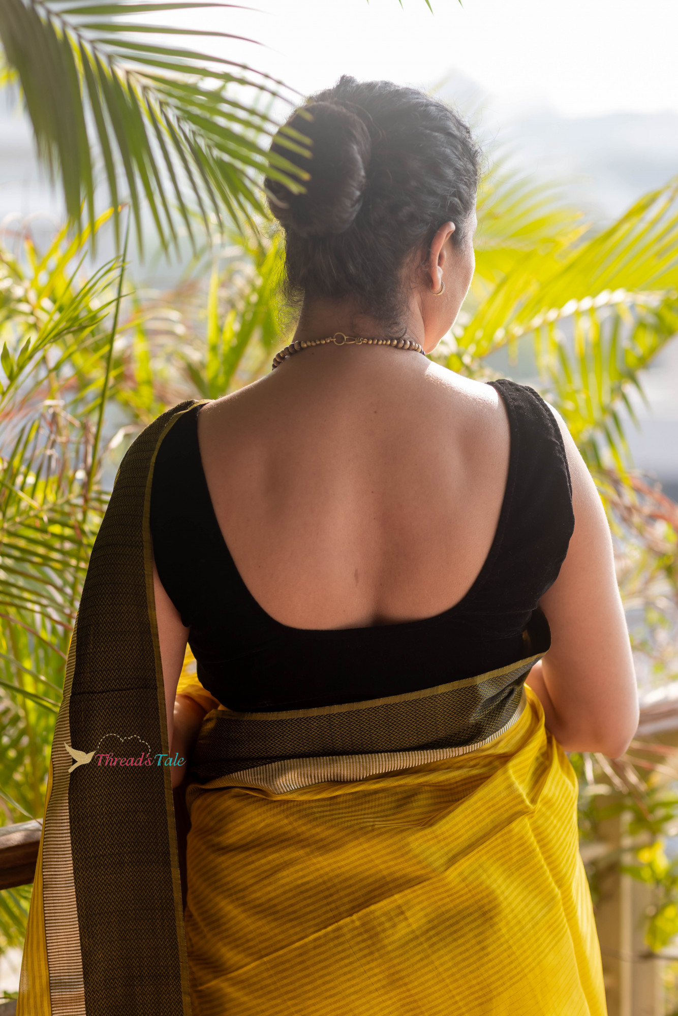 Yellow Black Handwoven Maheshwari Silk Saree