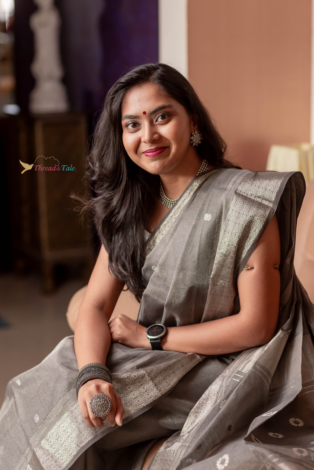 Silver Grey Handwoven Tissue Saree