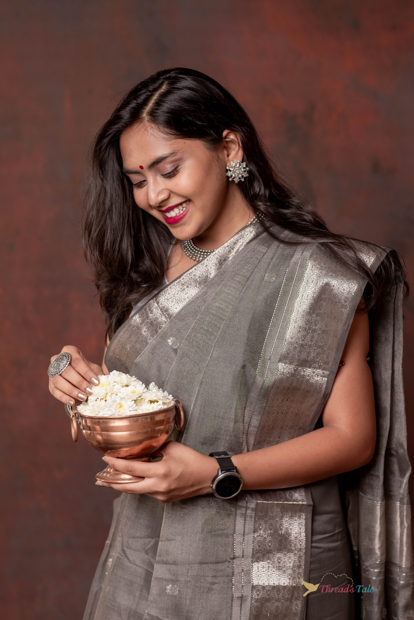 Silver Grey Handwoven Tissue Saree