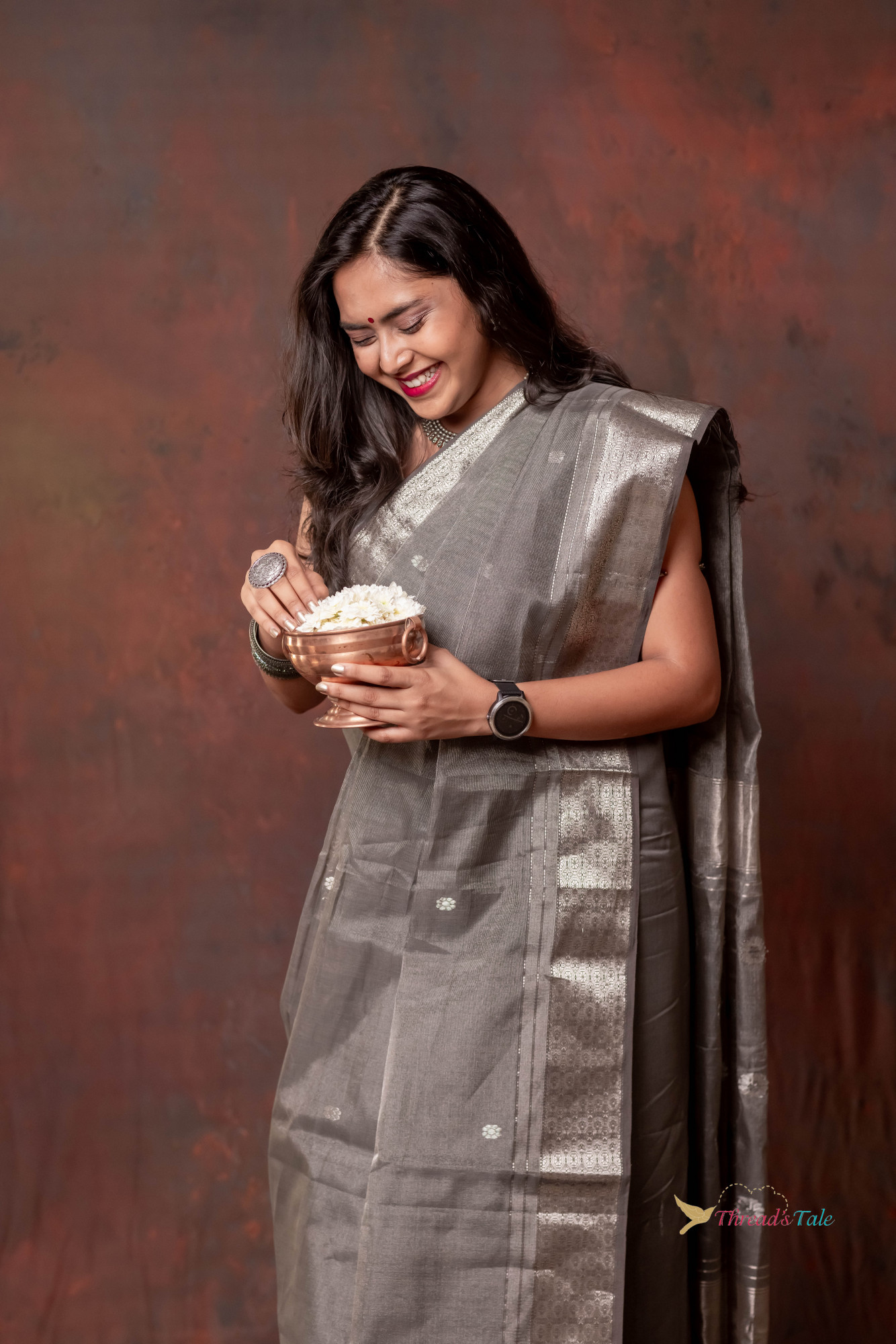 Silver Grey Handwoven Tissue Saree