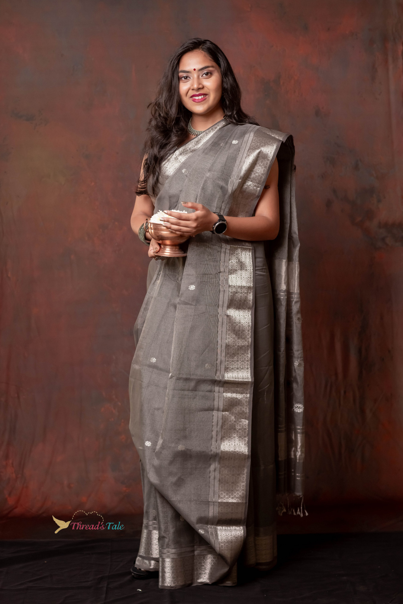 Silver Grey Handwoven Tissue Saree