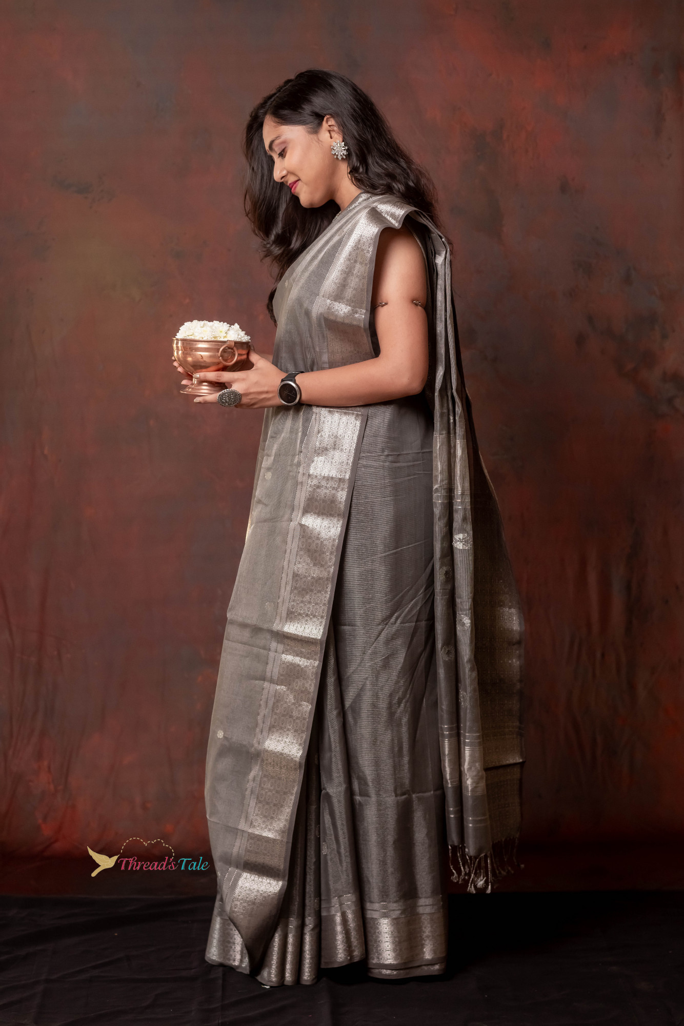 Silver Grey Handwoven Tissue Saree