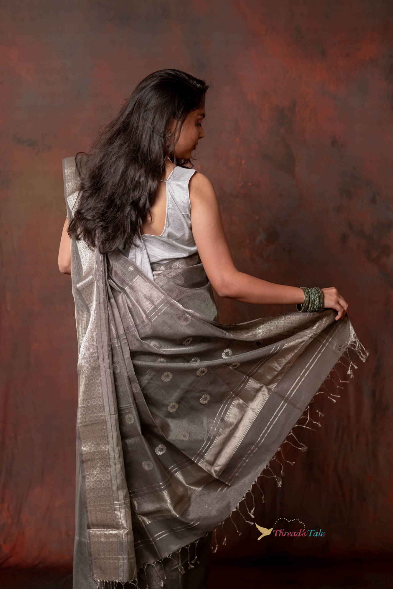Silver Grey Handwoven Tissue Saree