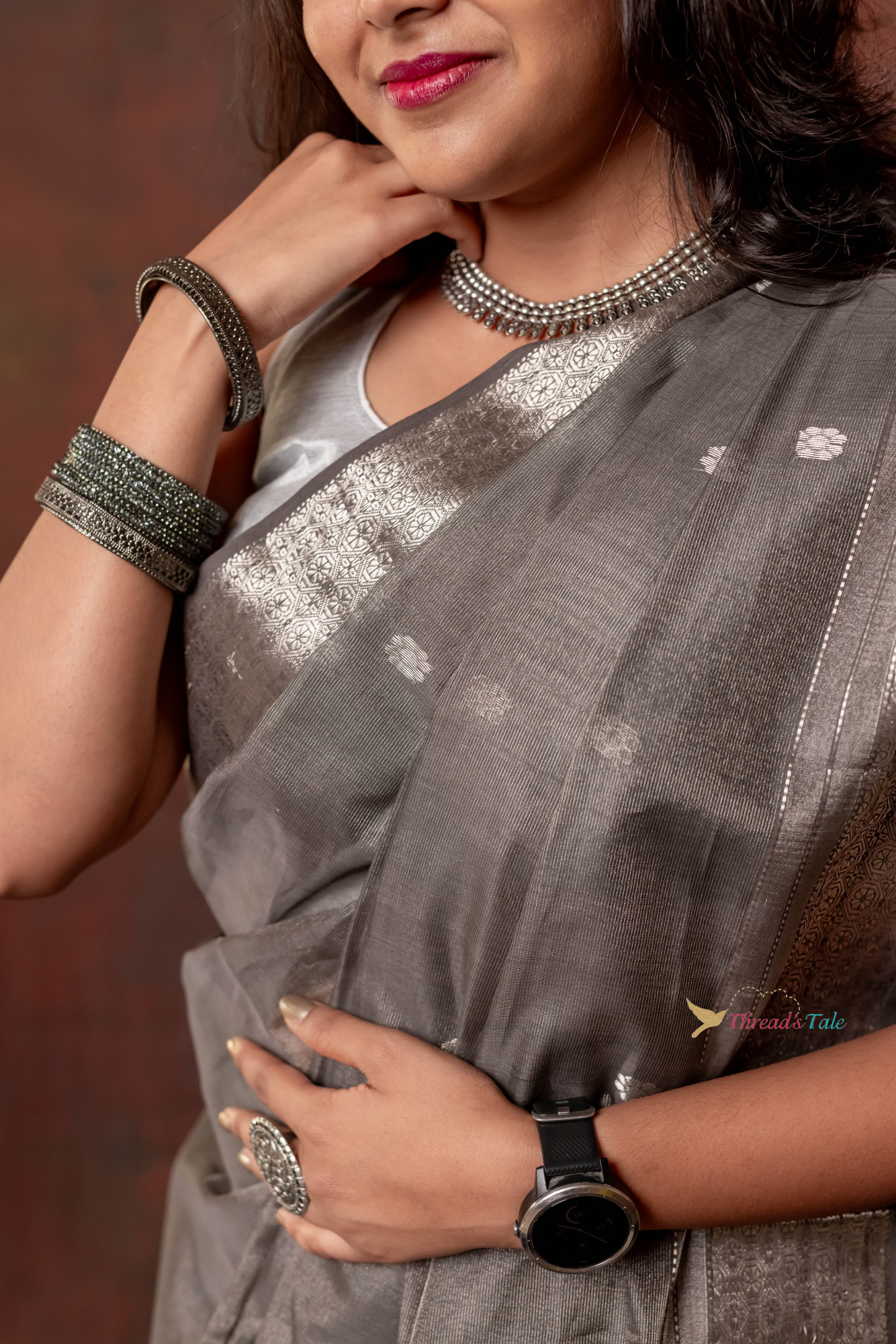 Silver Grey Handwoven Tissue Saree