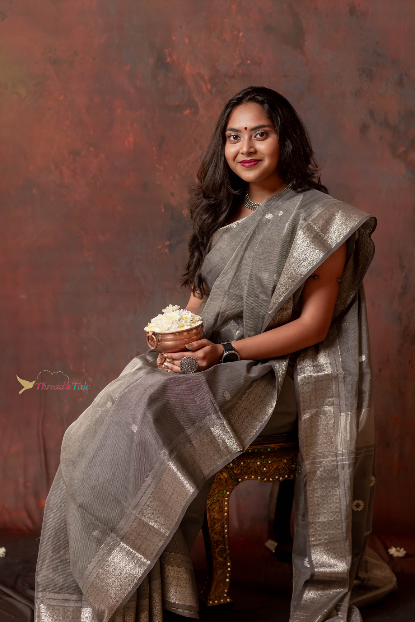 Silver Grey Handwoven Tissue Saree