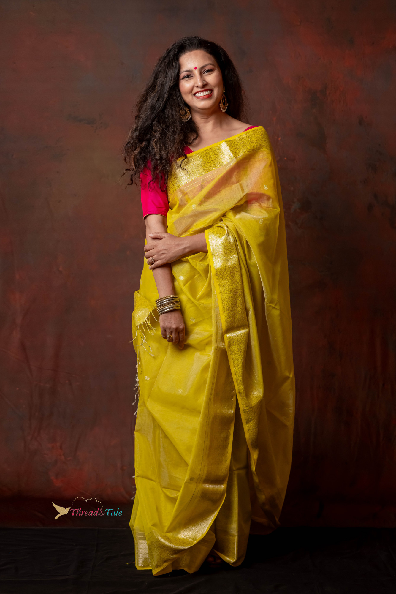 Sunshine Yellow Silver Handwoven Tissue Saree