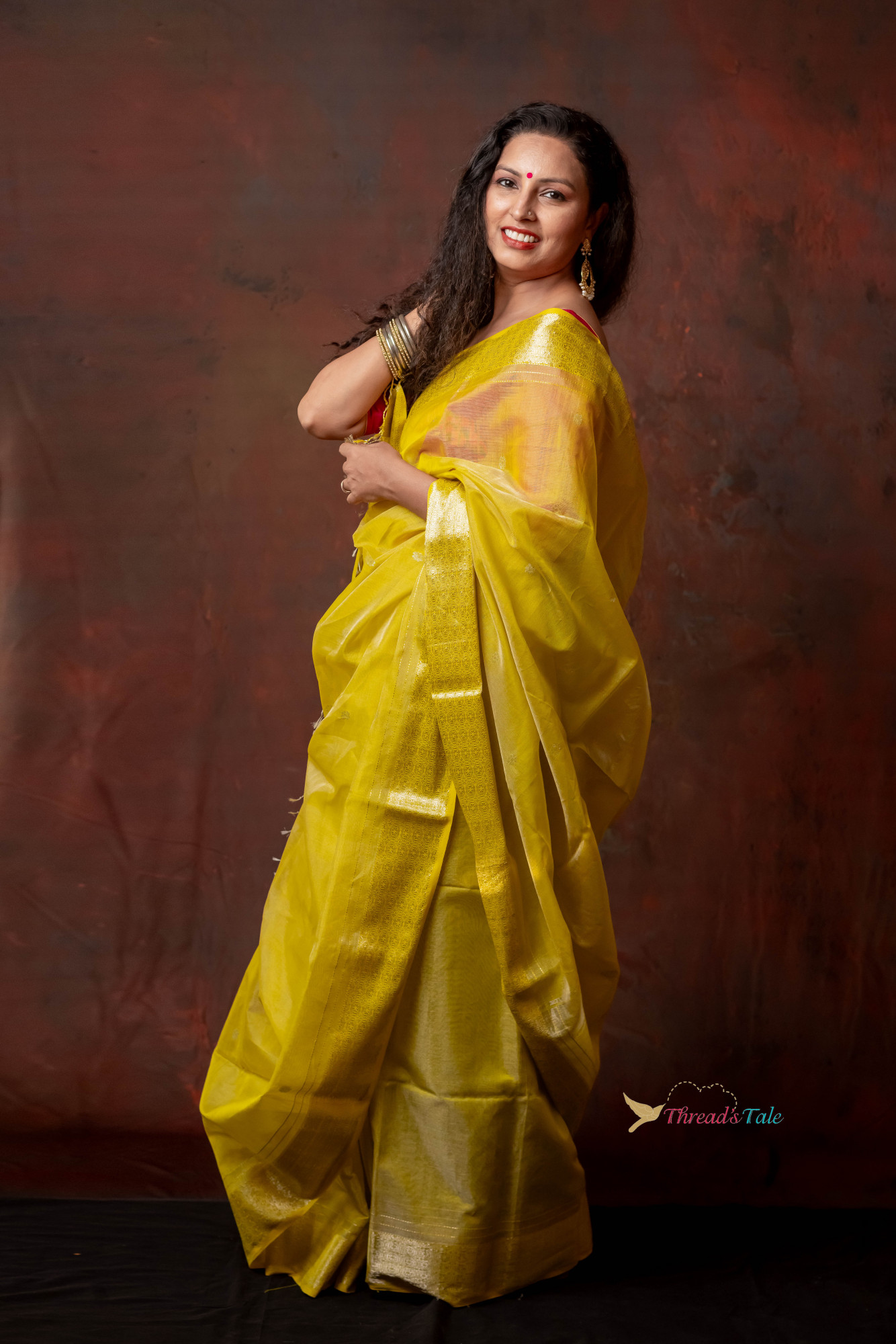 Sunshine Yellow Silver Handwoven Tissue Saree