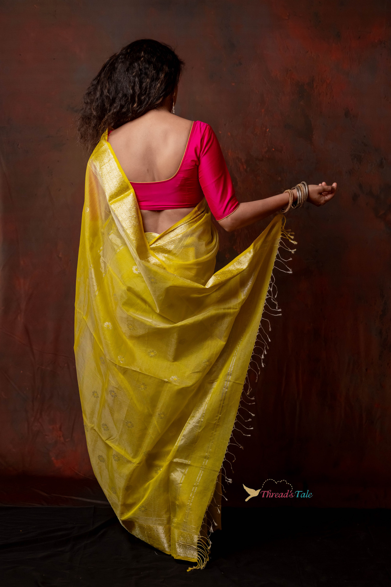 Sunshine Yellow Silver Handwoven Tissue Saree