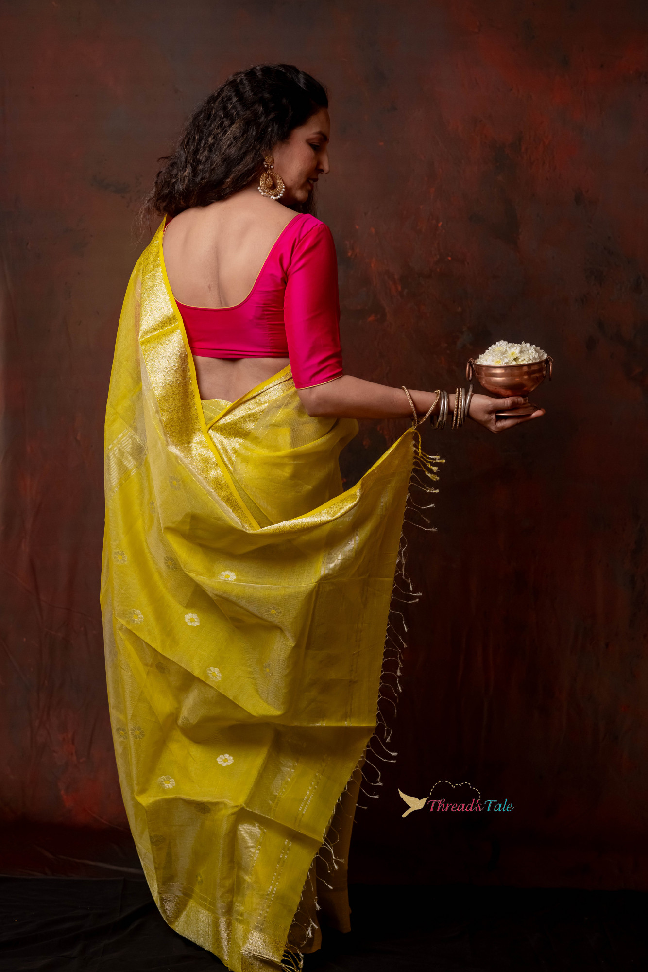 Sunshine Yellow Silver Handwoven Tissue Saree