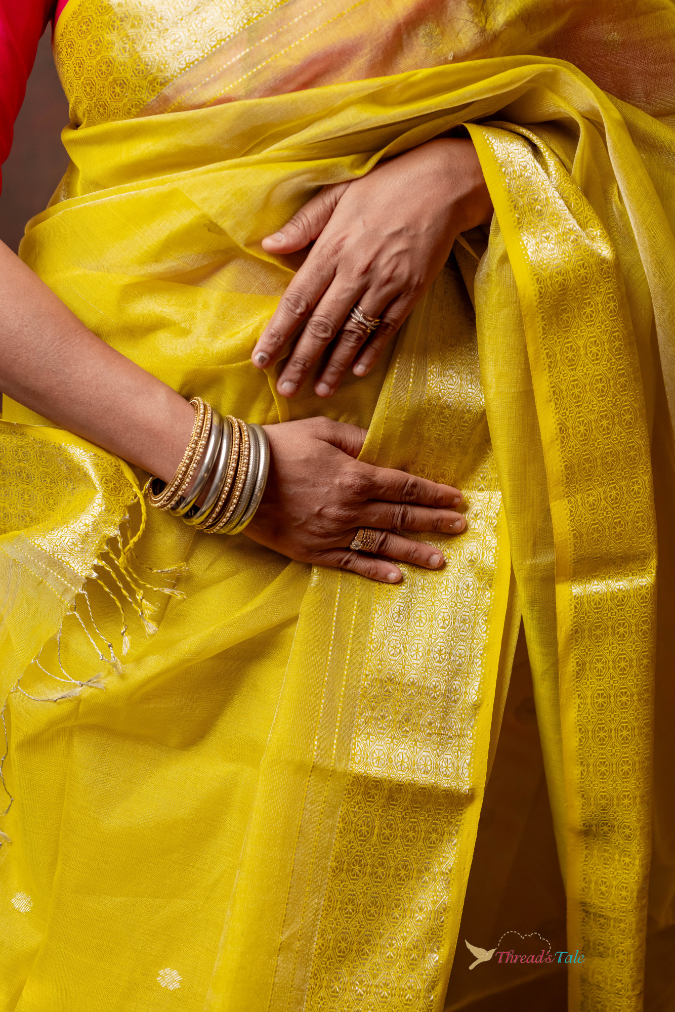 Sunshine Yellow Silver Handwoven Tissue Saree