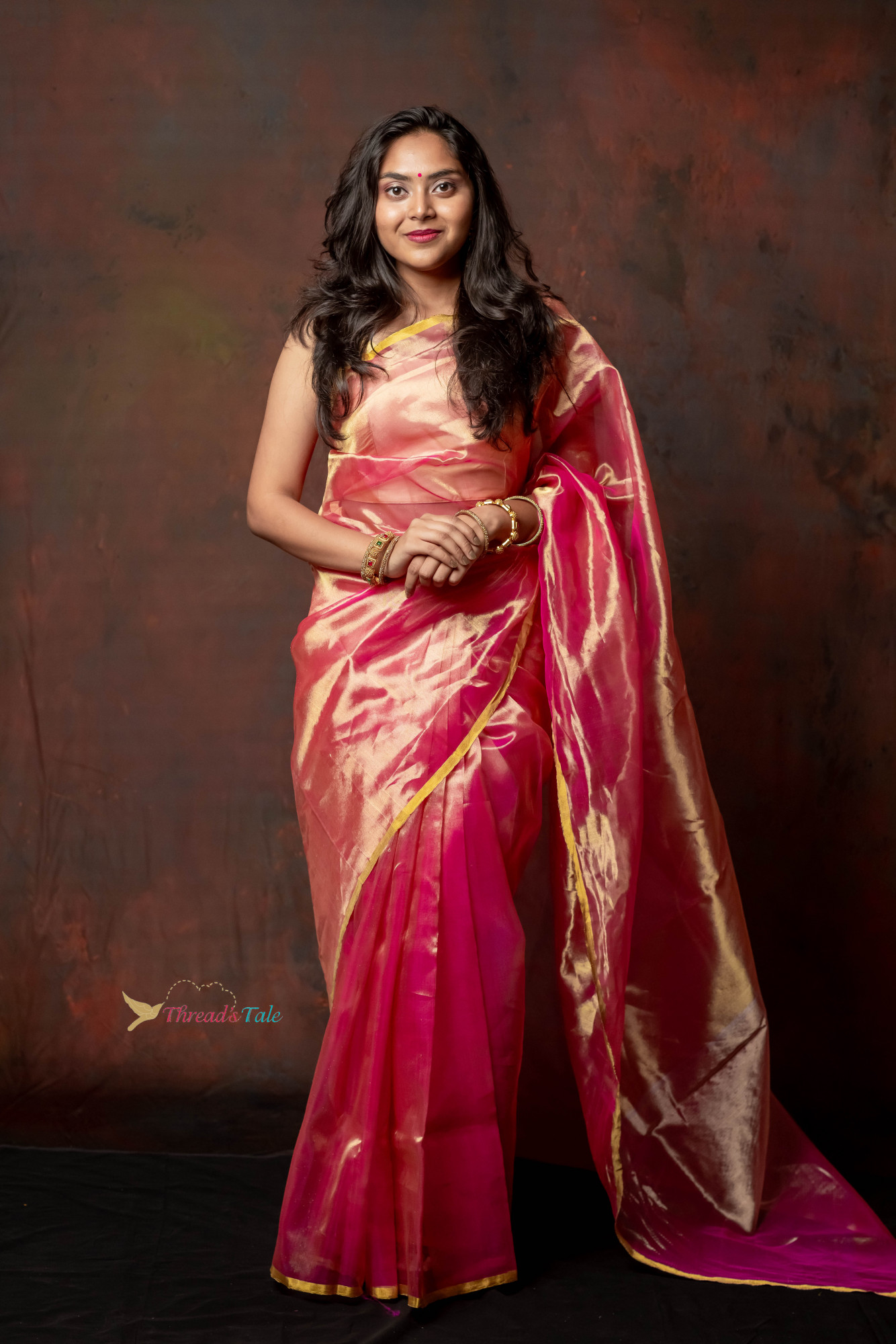Rose Pink Handwoven Tissue Organza Saree