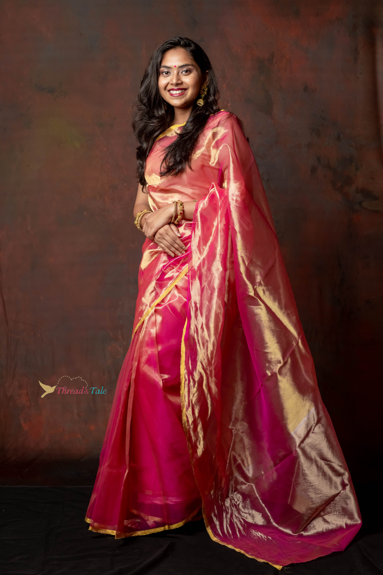 Rose Pink Handwoven Tissue Organza Saree