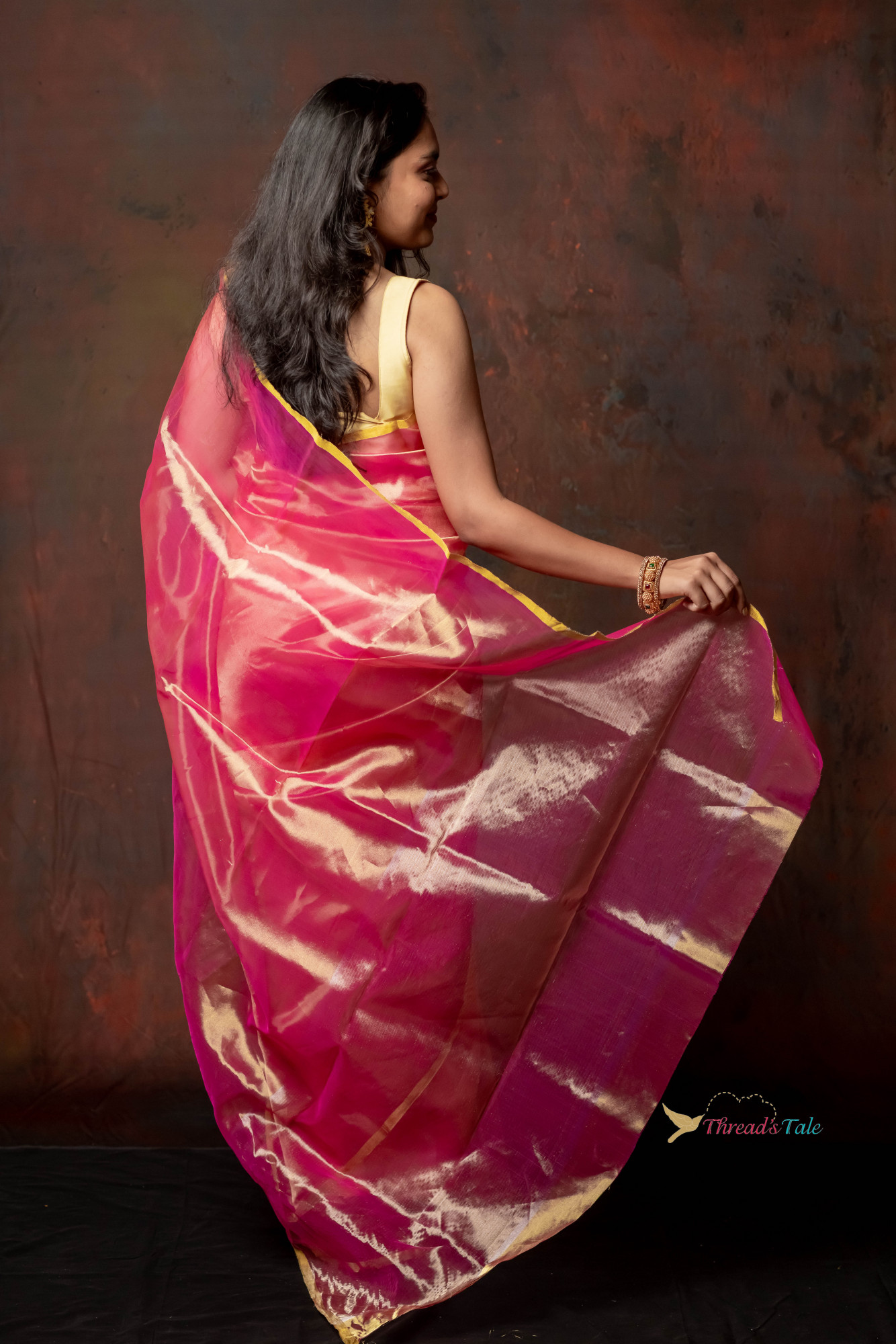 Rose Pink Handwoven Tissue Organza Saree