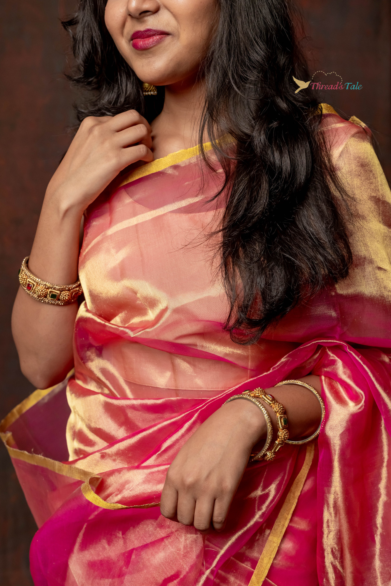 Rose Pink Handwoven Tissue Organza Saree