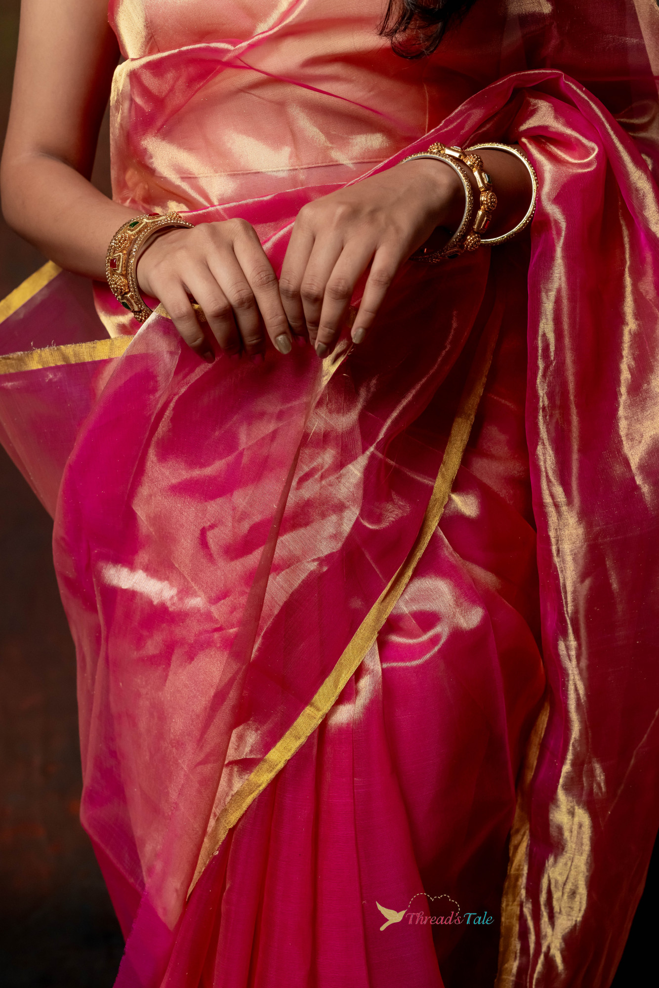 Rose Pink Handwoven Tissue Organza Saree