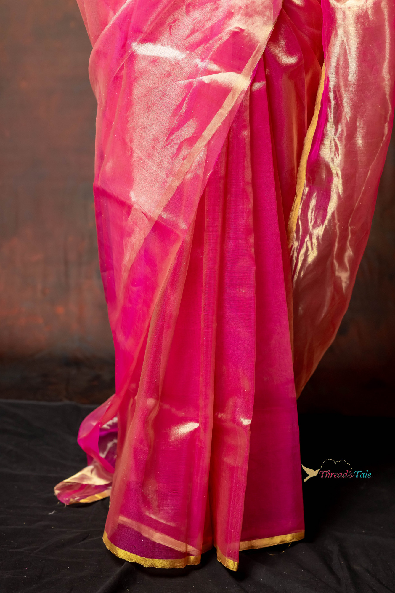 Rose Pink Handwoven Tissue Organza Saree