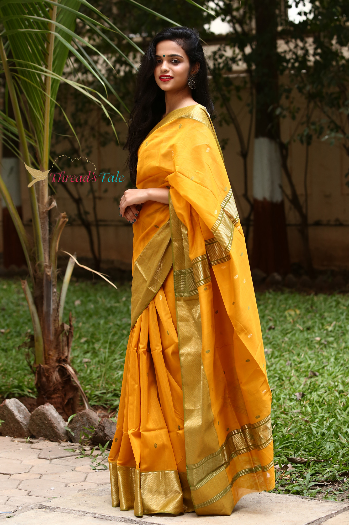 Mustard Yellow Handwoven Silk Saree With Broad Saree